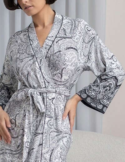 Длинный трикотажный халат Mia-Amore LUCIA 1919, Цвет: молочный+узор, Размеры: 4XL/5XL, изображение 5