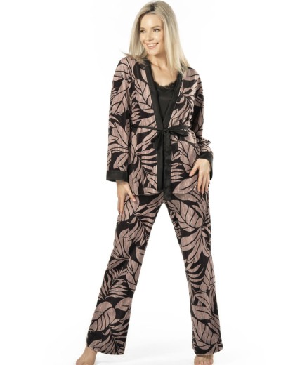 Велюровый халат-мини Mefemi DESIRE, Цвет: чёрно-бежевый, Размеры: L, изображение 4