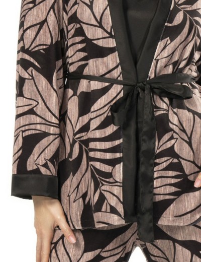 Велюровый халат-мини Mefemi DESIRE, Цвет: чёрно-бежевый, Размеры: L, изображение 3