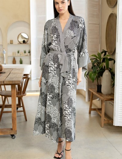 Халат женский длинный Mia-Amore AVELINA 5129, Цвет: черно-белый, Размеры: 2XL/3XL, изображение 4