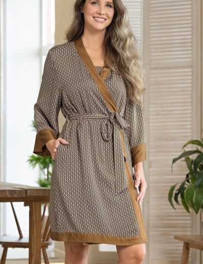 Запашной халат с узором Mia-Amore DONNA 5133, Цвет: коричневый, Размеры: 2XL/3XL, изображение 3