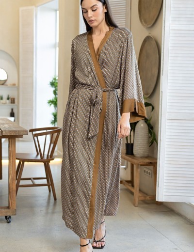 Длинный халат из вискозы с шёлком Mia-Amore DONNA 5139, Цвет: коричневый, Размеры: L/XL, изображение 4