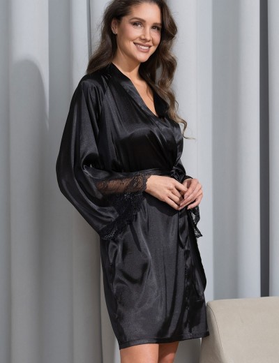 Атласный халат-кимоно Mia-Amore MARY 7433 черный, Цвет: черный, Размеры: S/M, изображение 3