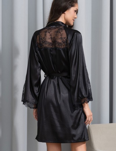 Атласный халат-кимоно Mia-Amore MARY 7433 черный, Цвет: черный, Размеры: S/M, изображение 2