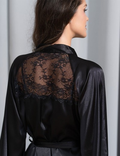 Атласный халат-кимоно Mia-Amore MARY 7433 черный, Цвет: черный, Размеры: S/M, изображение 4