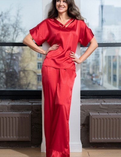 Атласная пижама с широкими брюками Mia-Amore MARY 7436 красный, Цвет: красный, Размеры: L, изображение 4