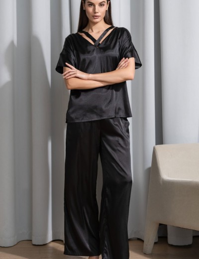 Атласная пижама с широкими брюками Mia-Amore MARY 7436 черный, Цвет: черный, Размеры: S, изображение 3