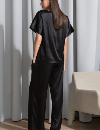 Атласная пижама с широкими брюками Mia-Amore MARY 7436 черный, Цвет: черный, Размеры: S, изображение 2