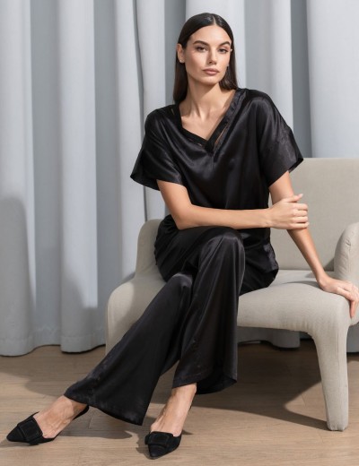 Атласная пижама с широкими брюками Mia-Amore MARY 7436 черный, Цвет: черный, Размеры: S, изображение 4