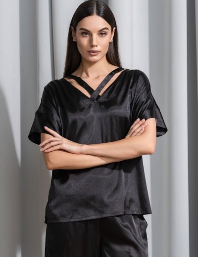 Атласная пижама с широкими брюками Mia-Amore MARY 7436 черный, Цвет: черный, Размеры: S, изображение 5