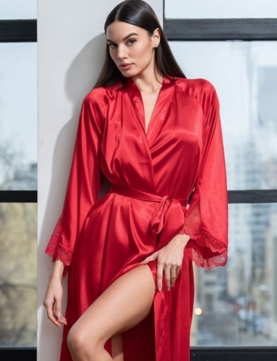 Длинный атласный халат Mia-Amore MARY 7439 красный, Цвет: красный, Размеры: 2XL/3XL, изображение 5