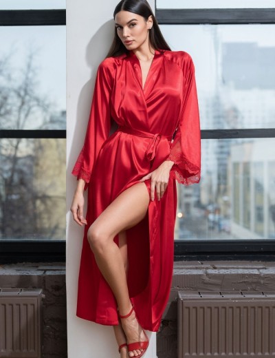 Длинный атласный халат Mia-Amore MARY 7439 красный, Цвет: красный, Размеры: 2XL/3XL, изображение 4