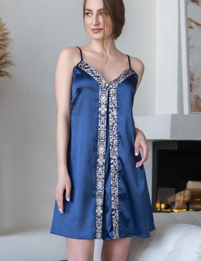 Сорочка короткая атласная Mia-Mella VISANTIA 9330, Цвет: темно-синий, Размеры: S, изображение 4