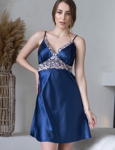 Атласная сорочка на бретелях Mia-Mella VISANTIA 9331, Цвет: темно-синий, Размеры: M, изображение 4