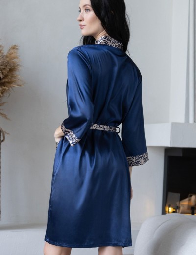 Халат классический атласный Mia-Mella VISANTIA 9333, Цвет: темно-синий, Размеры: L/XL, изображение 2