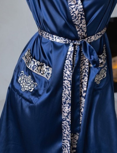 Халат классический атласный Mia-Mella VISANTIA 9333, Цвет: темно-синий, Размеры: L/XL, изображение 5