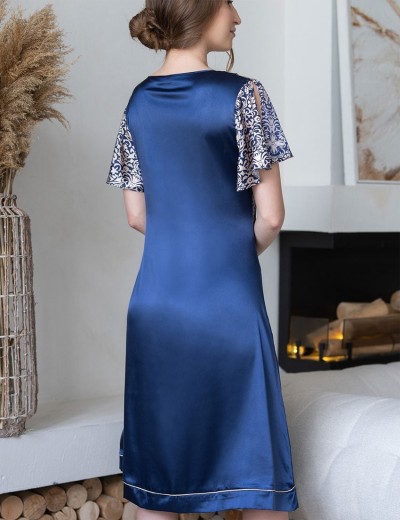 Длинная сорочка из атласа Mia-Mella VISANTIA 9335, Цвет: темно-синий, Размеры: L, изображение 2