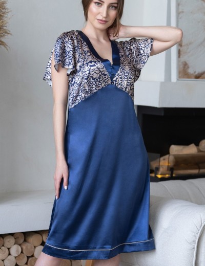 Длинная сорочка из атласа Mia-Mella VISANTIA 9335, Цвет: темно-синий, Размеры: L, изображение 4