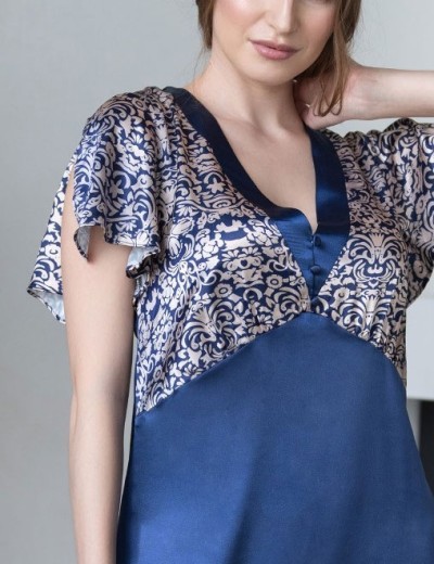 Длинная сорочка из атласа Mia-Mella VISANTIA 9335, Цвет: темно-синий, Размеры: L, изображение 5