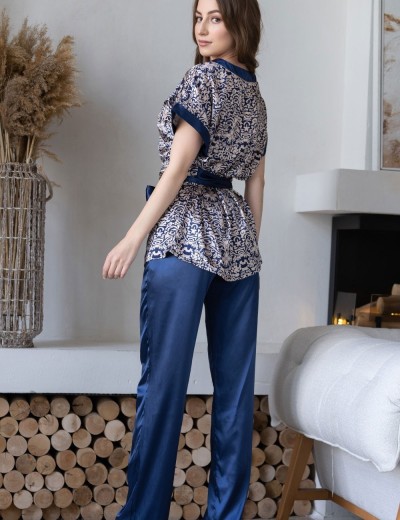 Атласная пижама комплект Mia-Mella VISANTIA 9336, Цвет: темно-синий, Размеры: XL, изображение 2