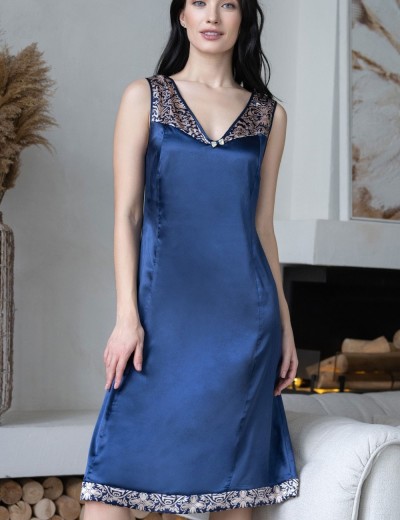 Атласная сорочка больших размеров Mia-Mella VISANTIA 9338, Цвет: темно-синий, Размеры: M, изображение 3