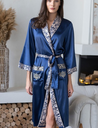 Халат кимоно атласный Mia-Mella VISANTIA 9339, Цвет: темно-синий, Размеры: 2XL/3XL, изображение 4