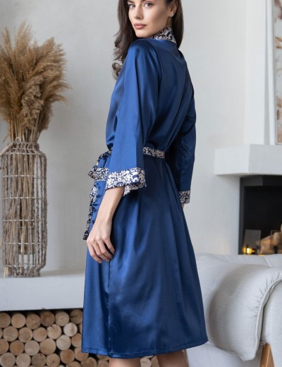 Халат кимоно атласный Mia-Mella VISANTIA 9339, Цвет: темно-синий, Размеры: 2XL/3XL, изображение 2