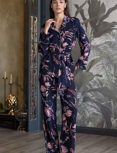 Пижама женская с брюками Mia-Amore NIGHT GARDEN 5196, Цвет: темно-синий, Размеры: M, изображение 3