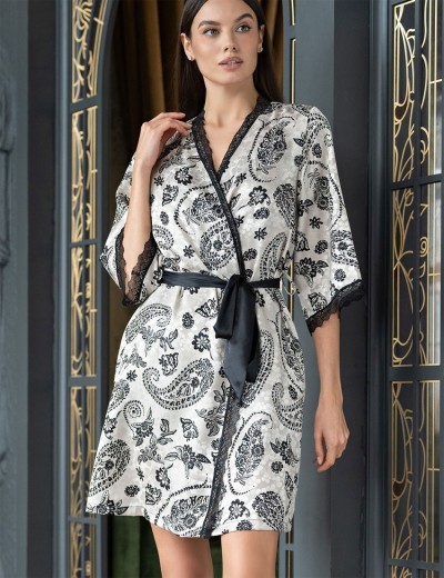Атласный халат с запахом Mia-Amore PERSEYA 7983, Цвет: черный принт, Размеры: S/M, изображение 3
