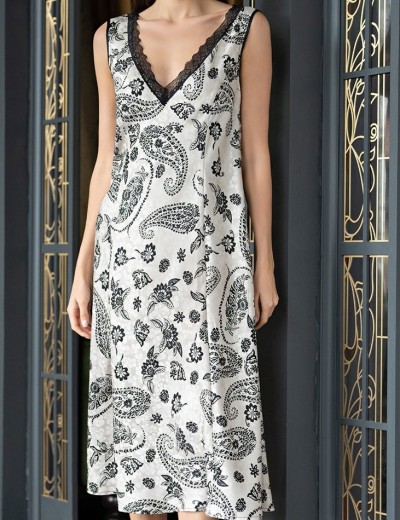 Атласная длинная сорочка Mia-Amore PERSEYA 7985, Цвет: черный принт, Размеры: 2XL, изображение 4