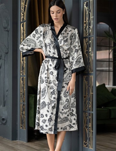 Длинный домашний халат Mia-Amore PERSEYA 7987, Цвет: черный принт, Размеры: 2XL/3XL, изображение 3