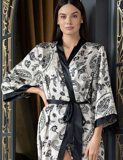 Длинный домашний халат Mia-Amore PERSEYA 7987, Цвет: черный принт, Размеры: 2XL/3XL, изображение 4