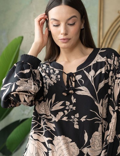 Платье домашнее Mia-Amore RENE 5114, Цвет: цветы на черном, Размеры: 2XL/3XL, изображение 5