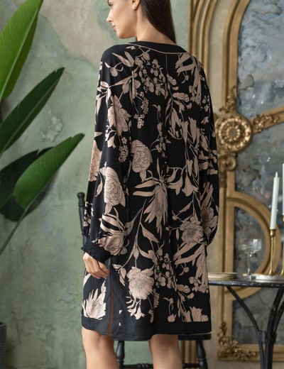 Платье домашнее Mia-Amore RENE 5114, Цвет: цветы на черном, Размеры: 2XL/3XL, изображение 3