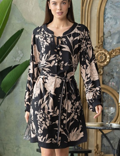 Платье домашнее Mia-Amore RENE 5114, Цвет: цветы на черном, Размеры: 2XL/3XL, изображение 2