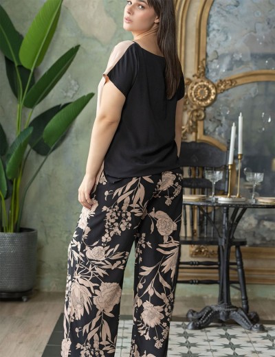 Женский комплект со штанами Mia-Amore RENE 5115, Цвет: цветы на черном, Размеры: L, изображение 2