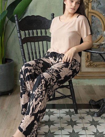 Женский комплект со штанами Mia-Amore RENE 5115, Цвет: цветы на черном, Размеры: L, изображение 3