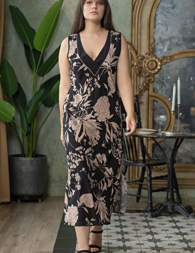 Длинная ночная сорочка Mia-Amore RENE 5118, Цвет: цветы на черном, Размеры: M, изображение 3