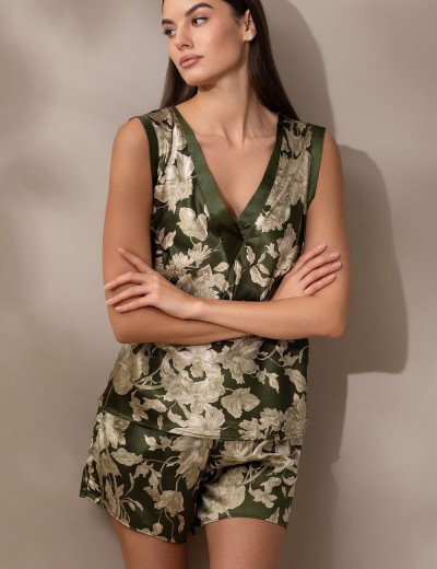 Шелковая пижама с принтом Mia-Amore VITTORIA 5152 темный хаки, Цвет: темный хаки, Размеры: S, изображение 3