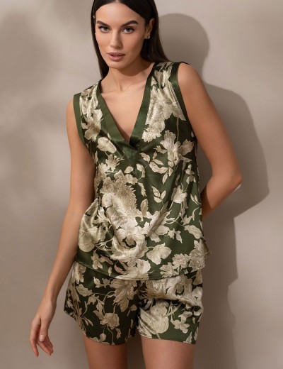 Шелковая пижама с принтом Mia-Amore VITTORIA 5152 темный хаки, Цвет: темный хаки, Размеры: S, изображение 4