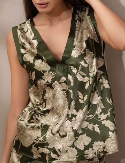 Шелковая пижама с принтом Mia-Amore VITTORIA 5152 темный хаки, Цвет: темный хаки, Размеры: S, изображение 5