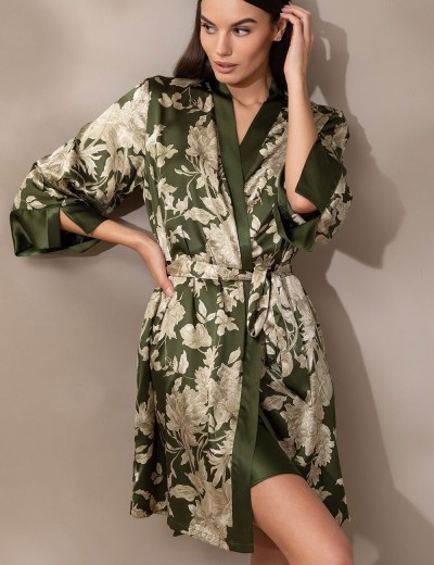 Шелковый халат с принтом Mia-Amore VITTORIA 5153 темный хаки, Цвет: темный хаки, Размеры: 2XL/3XL, изображение 3
