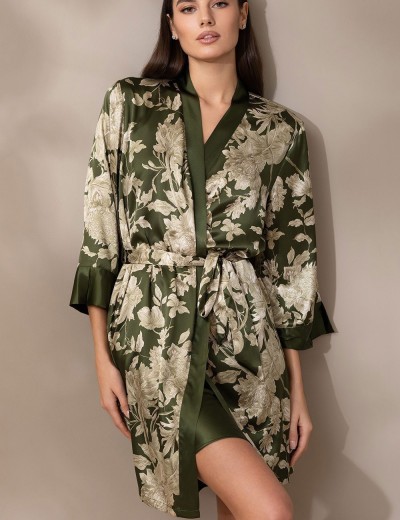 Шелковый халат с принтом Mia-Amore VITTORIA 5153 темный хаки, Цвет: темный хаки, Размеры: 2XL/3XL, изображение 4