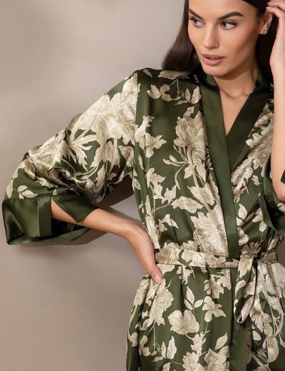 Шелковый халат с принтом Mia-Amore VITTORIA 5153 темный хаки, Цвет: темный хаки, Размеры: 2XL/3XL, изображение 5