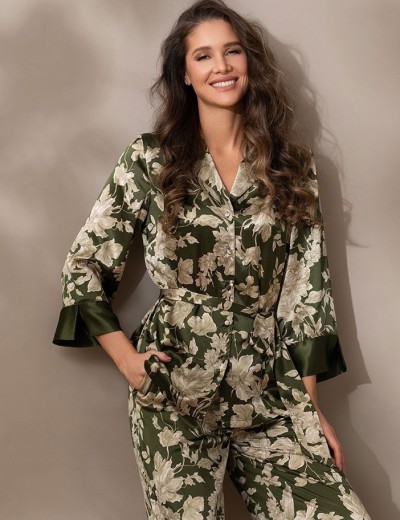 Шелковая домашняя пижама Mia-Amore VITTORIA 5157 темный хаки, Цвет: темный хаки, Размеры: 3XL, изображение 4