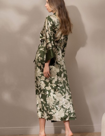 Шелковый халат кимоно Mia-Amore VITTORIA 5159 темный хаки, Цвет: темный хаки, Размеры: 4XL/5XL, изображение 2