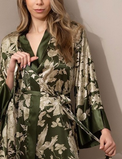Шелковый халат кимоно Mia-Amore VITTORIA 5159 темный хаки, Цвет: темный хаки, Размеры: 4XL/5XL, изображение 5