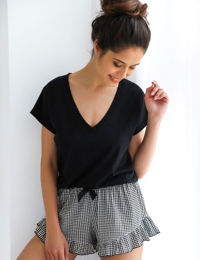 Женская пижама с шортами Sensis CHIARA, Цвет: черный, Размеры: S, изображение 3