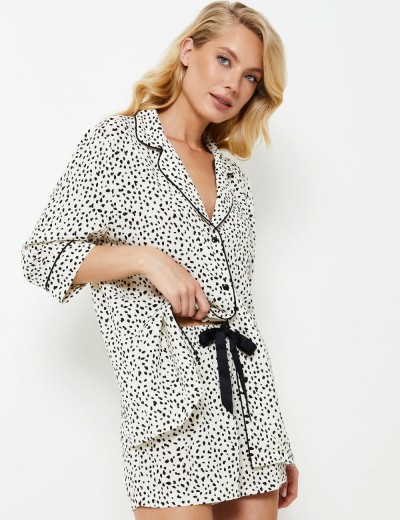 Пижама женская с шортами Aruelle BETHANY, Цвет: молочный/черный, Размеры: S, изображение 3