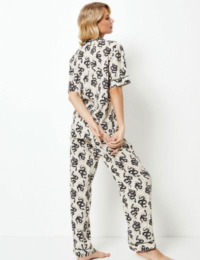Вискозная пижама с брюками Aruelle DAKARA, Цвет: экрю/черный, Размеры: S, изображение 3